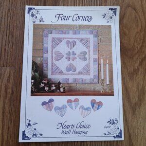 Hearts Choice Quilted Wall Hanging Sewing Pattern by Four Corners 80s Vintage